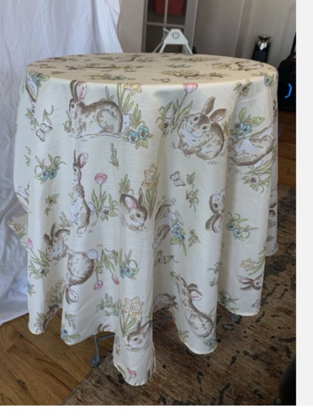 Celebrate Easter Together 70” Round Bunny and Flowers Tablecloth